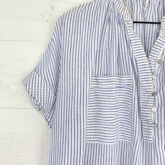 Free People For Keeps Oversized Tunic Top XS Blue Striped Linen Coastal Boho - Picture 5 of 16